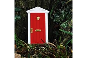 Gxdamxz Feentür Wichteltür zum Öffnen aus Holz für Baum & Garten, Weihnachtsdekoration Mini Holz Elfen, Dekoration Zubehör, Fairy Door Red, 9x18cm - Rot