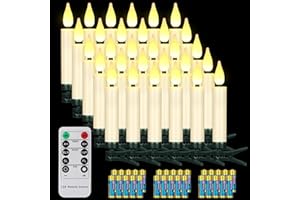 yunsheng 30 stk LED Weihnachtsbaumkerzen kabellos mit Fernbedienung Timer, Batteriebetriebene Flammenlose Flackern Weihnachtskerzen, Christbaumkerzen lichterkette, IP64, (Enthält 30 Batterien)
