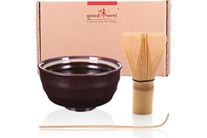 Goodwei Matcha Kit avec bol à matcha en céramique, fouet à matcha et cuillère en bambou | Ensemble cadeau pour débutants (Kumo)