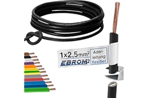 EBROM Cable de PVC flexible, H07V-K 2,5 mm², color: negro 10 m/15 m/20 m/25 m/30 m/35 m/40 m/45 m/50 m/55 m/60 m hasta 100 m a elegir