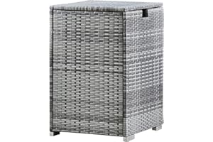 Teamson Home Outdoor Mobili da Giardino Rattan per Bombole del Gas Quadrate Fino a 9 kg Portaoggetti Tavolo con Coperchio per Bracieri a Gas, Grigio