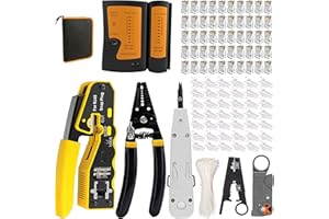 MAYLINE-TECH MAYLINE Strumenti Kit RJ45 CAT5 CAT6 Cirmpatura per Cavi di Rete Professionali Manutenzione del Passanti Ethernet LAN Tester del Cavo CAT7, Connettori, Pinza Crimpatrice Riparazione(Arancia)