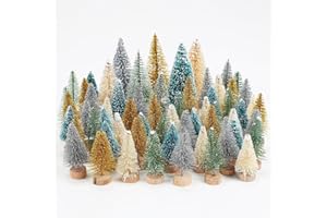 FALSKT 60pcs Mini Árbol de Navidad 8.5/6.5/4.5CM Arbolito de Navidad Pequeño Arbolitos de Navidad Pequeños con Base De Madera para Decoraciones De Mesa Adornos Navideños