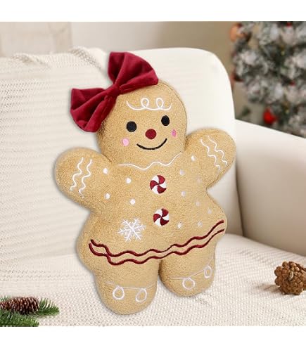 Lebkuchenmann-Kissen 30 Cm – Weiches Plüsch-Weihnachtskissen, Kuschelig Für Couch, Bett Oder Auto