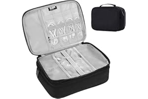 TsunNee Elektronische Tasche Organizer, tragbare Elektronik-Zubehör-Aufbewahrungstasche für Kabel Adapter Powerbank Speicherkarten Externe Festplatte mit 2 Fächern (Schwarz, L-29 x 22 x 12cm)