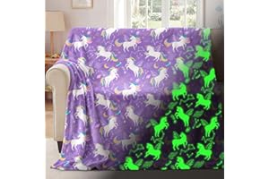 ‎YOOFOSS Yoofoss Kids Glow In The Dark Fleece Throw Blanket Soft Warm Cozy Cute Purple Unicorn Baby Size 125x150cm