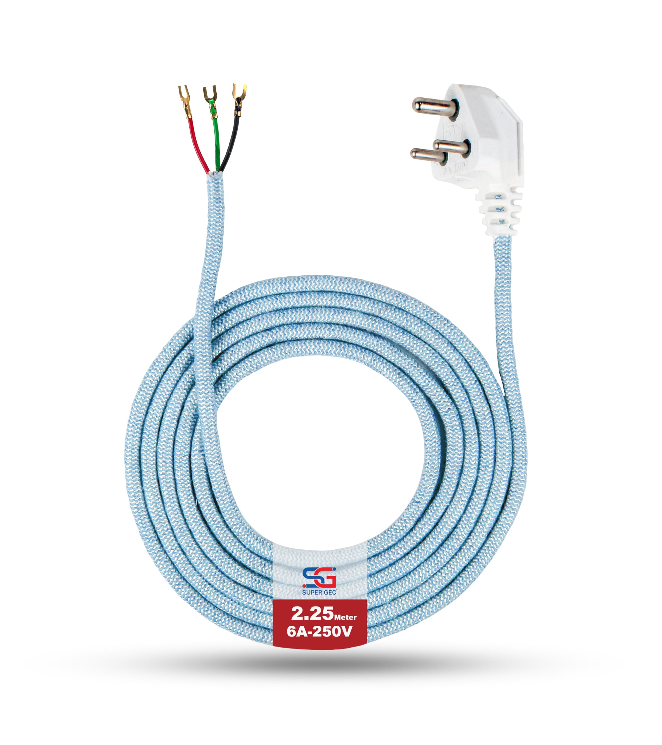 Super GEC Multi Purpose Iron Press Power Cord | 3 Pin Top 6A 250V | 100% Pure Copper Wire | Suitable for Iron Presses, Kitchen appliances, Power Tools, and More. (2.25M Blue)