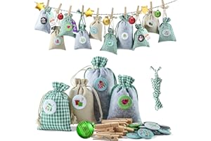 ‎GALLOP CHIC Gallop Chic Advent Calendar for Filling Christmas Calendar Fabric Bag for Filling Yourself 24 Large Fabric Bags Chain to Fill Yourself and Hang, Green Grey Jute Bags for Children Men