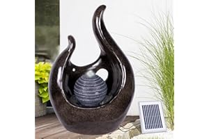 AMUR Solar Gartenbrunnen Brunnen Solarbrunnen Zierbrunnen Wasserfall Gartenleuchte Teichpumpe für Terrasse, Balkon (7-SB02136)