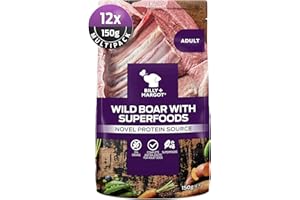 Billy + Margot Wild Boar Wet Dog Food Pouches Multipack 12 x 150g, Natural Dog Food Wet, Premium Boar + Superfoods. Novel Protein, Grain Free Dog Food for Adult Dogs