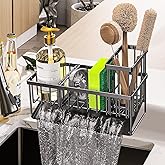 Porte Eponge Evier Cuisine,Organisateur d'évier en Acier Inoxydable avec bac d'écoulement Automatique,Rangement Eponge Evier 