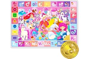 Quokka Playmats for Babies and Toddlers ABC Play Mat for Kids Baby Infants - Super Soft Plush Extra Thick (0.8cm) Large Alphabet Rug 200x150 cm with Unicorn Princess - Padded Foldable Non-Slip Mat