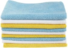 Amazon Basics Microfiber Cleaning Cloth, Non-Abrasive, Reusable and Washable, Pack of 24, Blue/White/Yellow, 40.6 x 30.4 cm