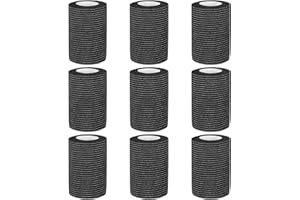 VUXAVA 9 Roll Selbstklebender Verband 7,5cm x 4,5m Haftbandage Selbsthaftende, Elastische Bandage für Finger, Fixierverband Pet Vet Wrap Pferd Dog Bandagen(Schwarz)
