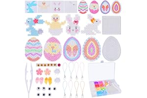 Forhome Bügelperlen Set, Bügelperlen Ostern, 5mm Steckperlen mit Organizerbox, Bügelperlen Platten, Muster mit Ei und Hasenform, Kinderbasteleien zu Ostern, Geeignet für Osterkinder DIY, Deko