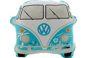 Puckator Volkswagen VW Camper Bus Plushies Cushion - Surf - Cute Room Decor - Preppy Bus Shaped Decorative Pillows - Decorative Stuffed Toy - Bedroom Accessories - Travel Pillow - With Fillings