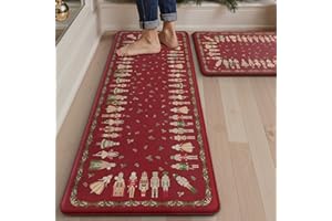 sarben 2er Set praktische Küchenteppiche - Bequeme und rutschfeste PVC-Küchenmatten für Komfort und Sicherheit in Küche, Weihnachtsrot, 40x150cm+40x75cm