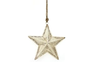 TEMPELWELT Deko Anhänger Stern 20x20 cm, Metall Weiß Vintage Antik Look, Nostalgie Winterstern Weihnachtsstern Zum Anhängen, Türanhänger, Fensterdeko