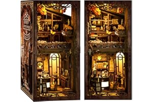 GuKKK DIY Book Nook Kit, 3D Holz Puzzle & Buchstütze mit LED-Licht, Kreative Bücherregal Dekoration, Miniatur Haus Holzpuzzle, Licht Kreatives Geschenk für Leser(Coffee House)