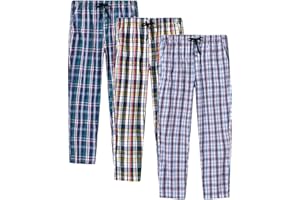MoFiz Hombre Pantalones de Pijama Algodón Salón a Cuadros Pijama Larga Casual Patalones acon Bolsillos