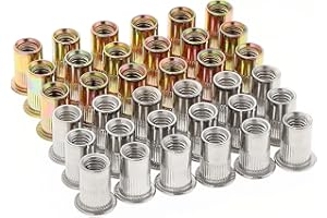 Gueenky 100PCS Rivet Nuts, M6 Nutsert Stainless Steel, M6 Carbon Steel Flat Head M6 Threaded Rivets Nutsert for Wood Furniture