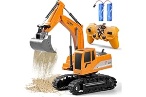 Daioller Escavatore telecomandato da 3 4 5 6 anni, escavatore elettrico con pala metallo/luce/suono/rotazione a 360°, giocattolo idraulico Rc Digger per bambini