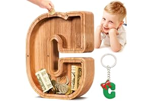Summidate Spardose für Kinder Junge, Personalisiert Holz Großes Sparschwein, Unzerbrechliches Buchstabe A-Z Sparbüchse für Kinder Mädchen, Erwachsene, Geschenk&Dekoration (Initiale-C)