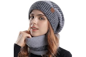 WANYI Winter Hat and Scarf Set for Women 2 Pcs Windproof Warm Ladies Beanie Hats Knitted Winter Hat with Neck Warmer for Outdoor Skiing Skating