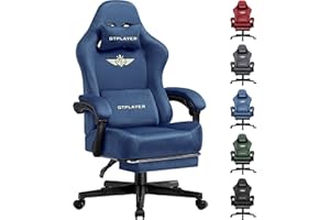 GTPLAYER Fabric Gaming Chair, Ergonomic Computer Chair with Footrest and Lumbar Support Height Adjustable Home Office with 360°-Swivel Seat and Headrest (Blue)