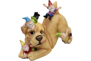 TERESA'S COLLECTIONS Statue de Jardin Exterieur Drôle Chien et GNOME 28.5cm, Statue de Jardin en Résine Imperméable à l'eau, Decoration Animale de Jardin,Cadeau Femme