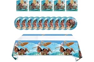 Qemsele Stoviglie per Feste di Compleanno, 1 Tovaglia + 20 Piatti + 20 tovaglioli Forniture per Festa Compleanno Decorazioni Buon Bomboniere Regalo Carnevale per carneval e feste(Moana)