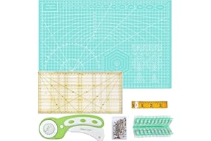 O'WODA Kit Tapis de Découpe A3 Ensemble Cutter Rotatif 45mm Ruban à Mesurer 300cm Pince Plastique (Lot de 20) épingles (50 pièces), 6 Pièces de Patchwork Kit Pour Une Couture Précise,Cuir (Menthe Verte New)