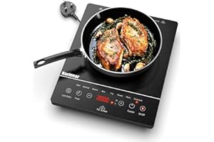 Karinear Portable Ceramic Hob for ALL Cookware, Pulg in Single Electric Hob with 4-Hour Timer, 9 Power Levels Up to 2000W, 8 Pre-set Functions Touch Sensor Control, Safety Lock