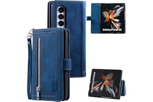 EYZUTAK Funda para Samsung Galaxy Z Fold 4 5G, funda con tapa de piel, cierre magnético, cartera con 9 compartimentos para tarjetas, función atril, retro, mate, color azul