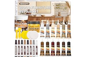 REHOUPTY Kit Réparation Parquet Stratifié, Le Kit de Réparation de Meubles en Bois de Grande Capacité Comprend du Mastic Bois et de la Cire d'Abeille, 12 Couleurs Pâte à Bois, 8 Couleurs Feutre Retouche Bois