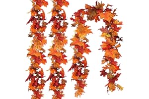 CQURE 3 Pack Artificial Autumn Fall Maple Leaf Garland, 5.9Ft/Piece Fall Leaves Autumn Foliage Garland Hanging Vine Thanksgiving Decor for Home Fireplace Party Christmas