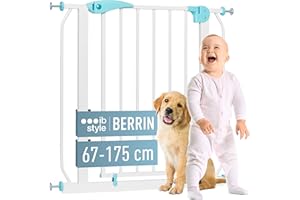 IB-STYLE ib style Cancelletto per Bambini di Sicurezza Berrin - Scale e Porte, Senza forature, Metallo, 90° Stop, Anche per Cani e Animali Domestici, Bianco Turchese, Larghezza: 67-75 cm