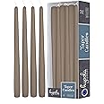 Hyoola Taupe Grey Taper Candles - 250 mm (10 Inch) Unscented Dripless Taper Candles - 8 Hour Burn Time - 12 Pack
