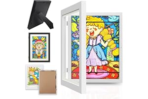 Krobby - Cadre A4 pour Dessins d'Enfants Ouverture Frontale et Fermeture Magnétique Stocke jusqu'à 150 Créations Design Blanc (21 x 29,7 cm)