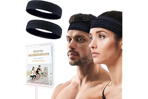 EMPIRE TRADING & COMMERCE Empire 2 Pack Black Headband, Head Band for Woman Sport Headband for Men, FREE HOME WORKOUT E-BOOK, Gym Hair Band, Running Sweat Bands, Silicon Non Slip Exercise Headbands, Headband Women