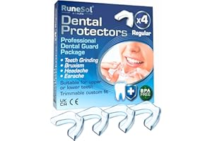 ‎RUNESOL Runesol Aufbissschiene gegen Zähneknirschen, 4 x Normal, Zahnschiene Knirschen, Knirscherschiene für Nacht, Beissschiene für Bruxismus, Mouth Guard, Schiene, Schnarchschiene