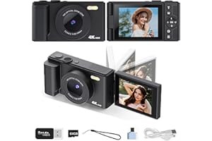 FOTUYOGO Digital Camera 1080P FHD 64MP with 2.8" 180° Flip Screen,18X Digital Zoom, Compact Portable Vlogging Camera with 64gb SD Card and Type-C OTG Adapter for Kids Teen Students Beginner (Black)
