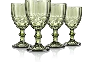 Joeyan Vert Verres à Eau ou à Vin en Relief,Coloré Rétro Verres à Boire,Verres à Gobelets pour Jus Soda Cocktails,300 ML,Lot de 4,Lavable au Lave-Vaisselle