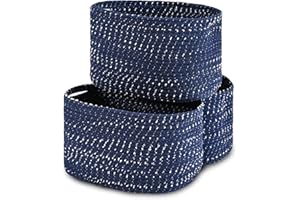 HOMHOLDON Cestini in Corda di Cotone 3 Pezzi Cestini Portaoggetti Intrecciati,Cestini da Scaffale,Cestini per Asciugamani per Bagno,Cestini per Giocattoli Cestino per Asilo Nido(Nero Marrone)