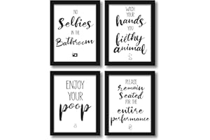 WIETRE Zestaw 4 zabawnych zabawnych łazienek WC powiedzonka | łazienka toaleta cytaty - obraz dekoracyjny | druk artystyczny A4 zabawny plakat - bez ramy