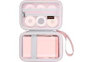 Canboc Harte Tragetasche Kompatibel mit NELKO/TYPONOS P21 Label Maker Maschine, tragbare Bluetooth Label Printer Box, Reißverschluss Mesh Tasche passt Etikettenpapier und Ladekabel, Rosa