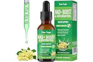 SUPA-SUPPS NAD+ Boost Liquid 60ml – Premium NAD Supplements High Strength Formula with Resveratrol Liquid, Elderflower Flavour, Easy Absorption – Supports Energy, Focus and Wellness – NAD Plus Supplements UK