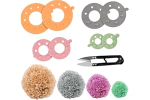 Curtzy Maquina de Hacer Pompones de Plástico (Pack de 4) con Cortahílos Maquina Hacer Pompones 4 Tamaños (3,5/5,5/7 y 9) Pompones Reutilizable - Bolas de Lana