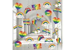 Faccito 54 Pcs Pride Decorations Gay Rainbow Hanging Decor Pride Month Ceiling Hanging Swirls Love is Love Bisexual Party Decoration for Lesbian LGBTQ Parade Bisexual Rainbow Party Supplies Decor