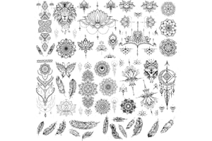 rainday 8 Sheets Black Temporary Tattoo Stickers Art Stickes For Adults Women Girls Lace Feather Mandala Flower Lion Large Big Arm Tattoo Stickers Body Sticker